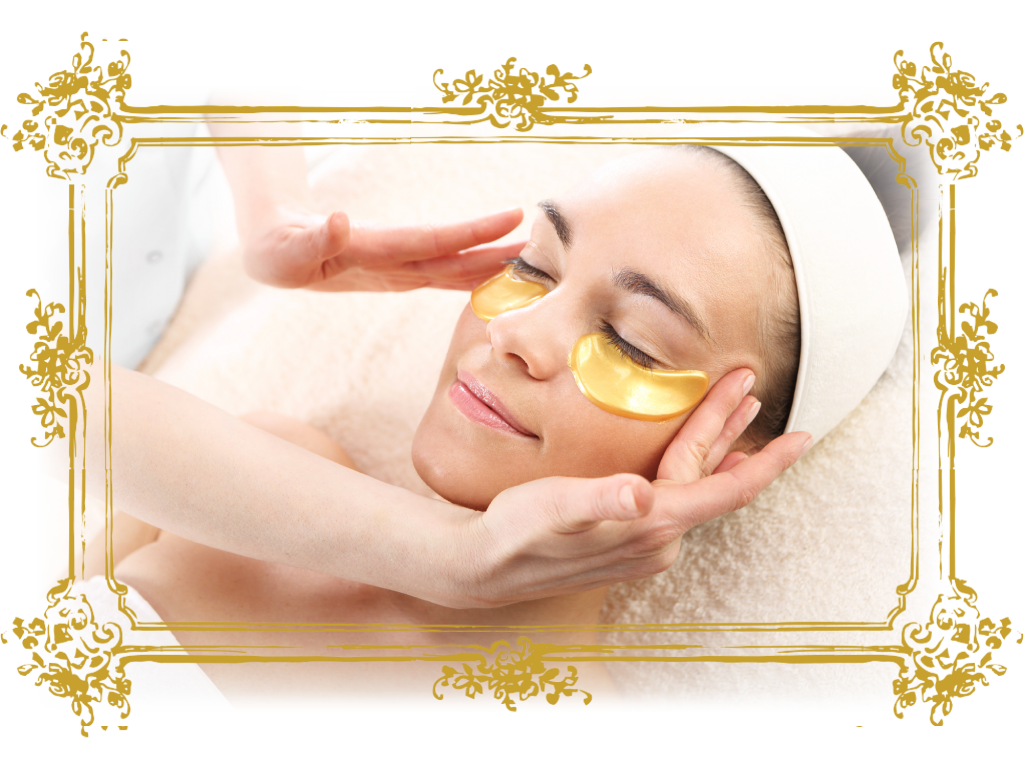 Gesichtsbehandlung mit goldenen Augenpads